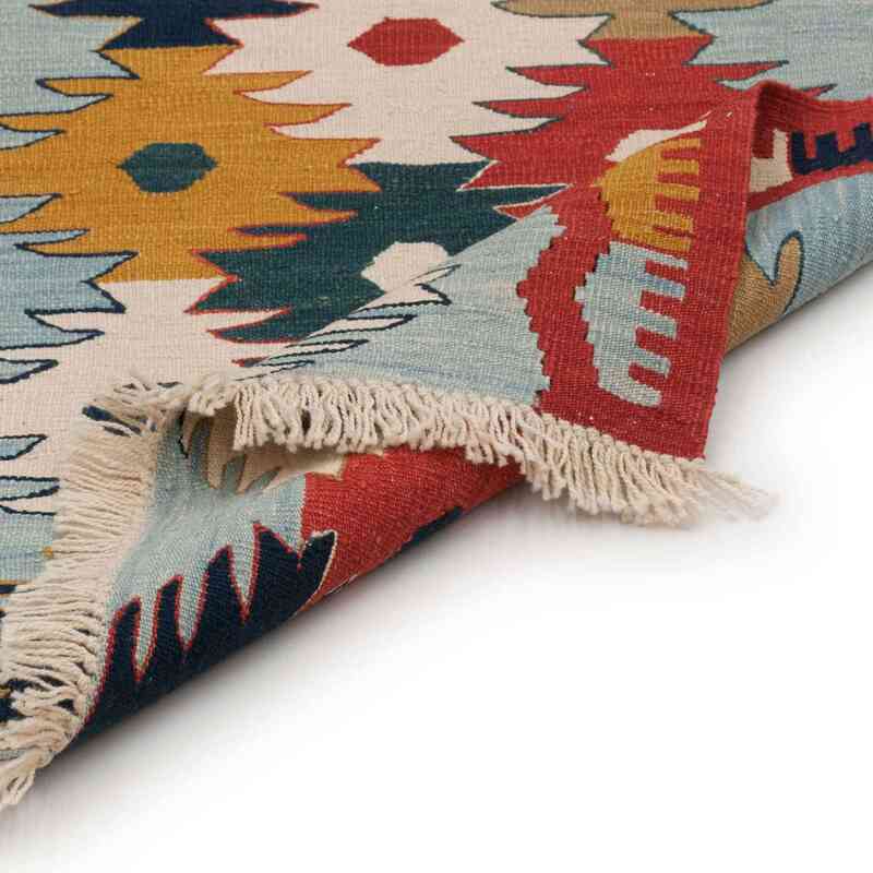 Açık Mavi, Çok Renkli Yeni Kök Boya Yolluk Kilim - 85 cm x 310 cm - K0036486