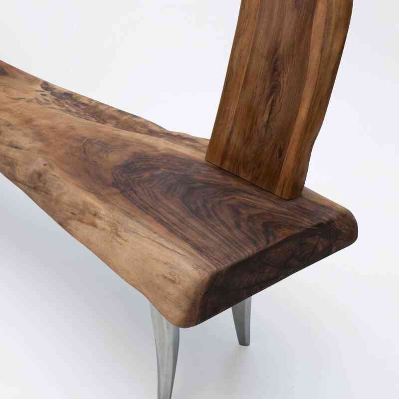 Unique Walnut Slab Bench with Backrest - K0036504