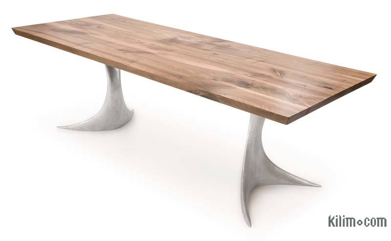 Walnut Table with Sand Cast Aluminium Legs - K0036507
