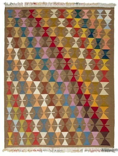 多色新手工编织的土耳其乞线地毯-7'2“ x 8'11”（86英寸x 107英寸）