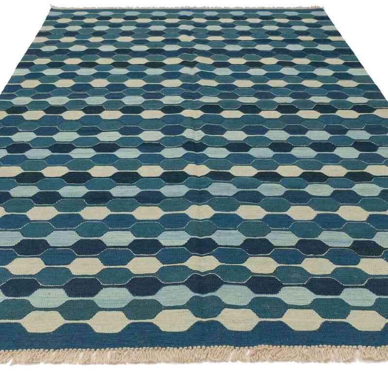 Azul Oscuro Nueva Alfombra Turca Kilim - K0036513