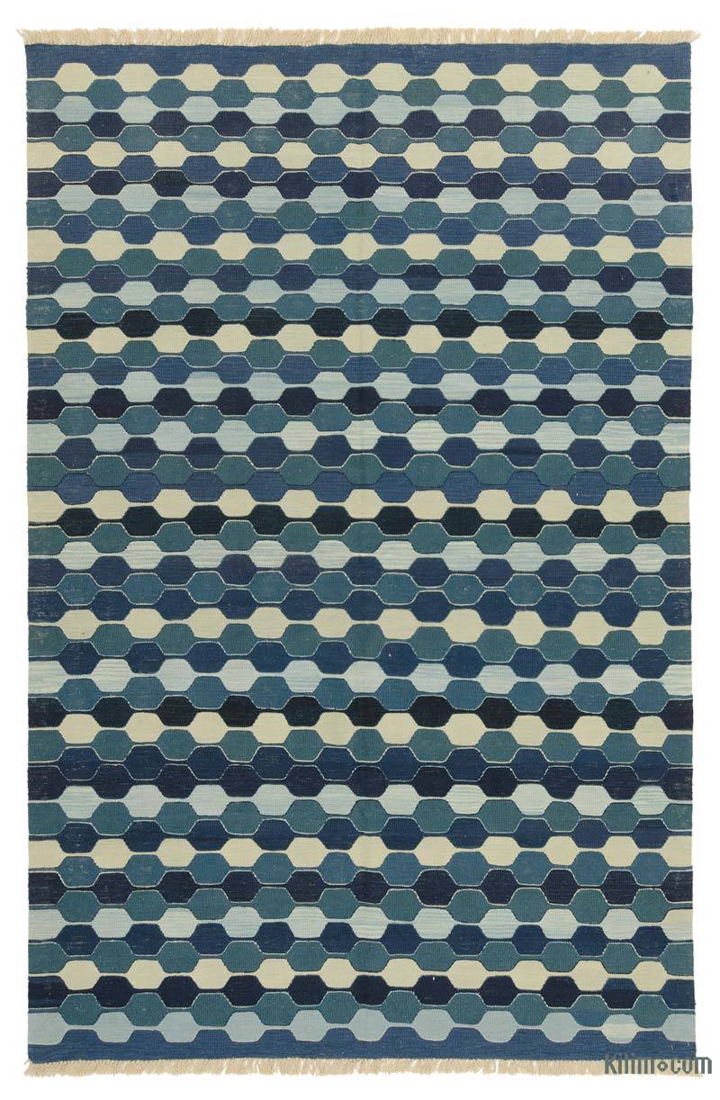 Azul Oscuro Nueva Alfombra Turca Kilim - K0036513