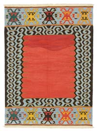 Red, Multicolor New Handwoven Turkish Kilim Rug - 5' 8" x 7' 8" (68" x 92")