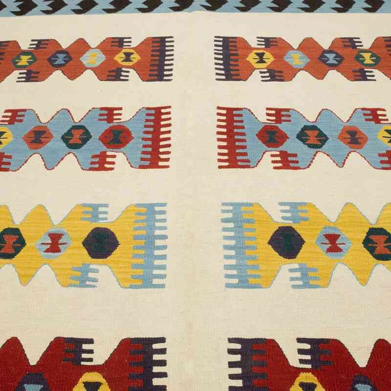 Bej, Çok Renkli Yeni Kök Boya El Dokuma Kilim - 182 cm x 273 cm - K0036523