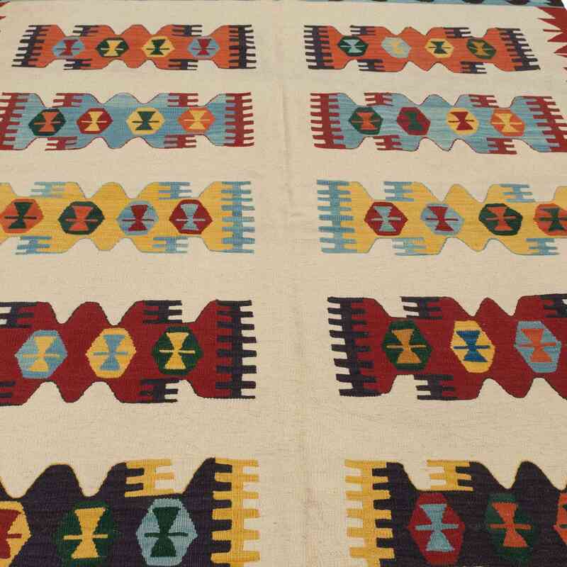 Bej, Çok Renkli Yeni El Dokuma Kilim - K0036524