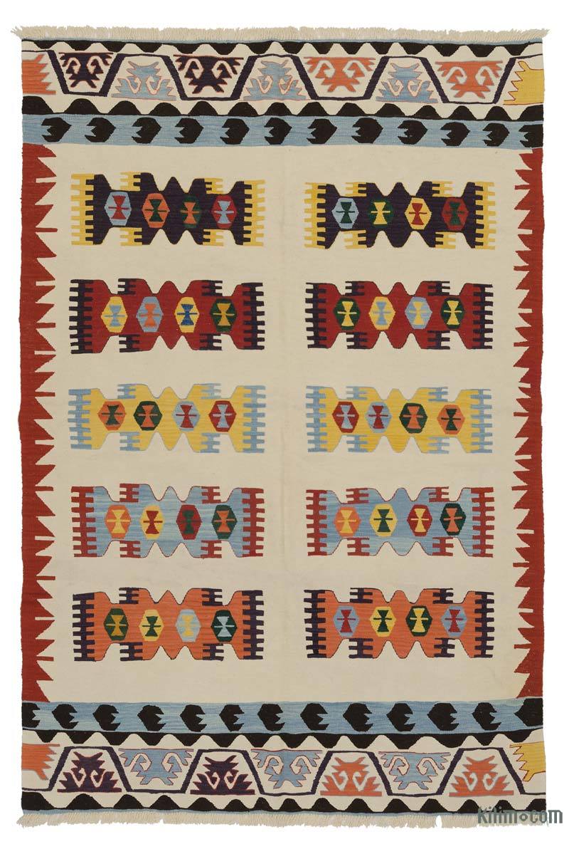 Bej, Çok Renkli Yeni El Dokuma Kilim - K0036524