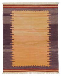 Yellow, Purple New Handwoven Turkish Kilim Rug - 4' 8" x 5' 8" (56" x 68")