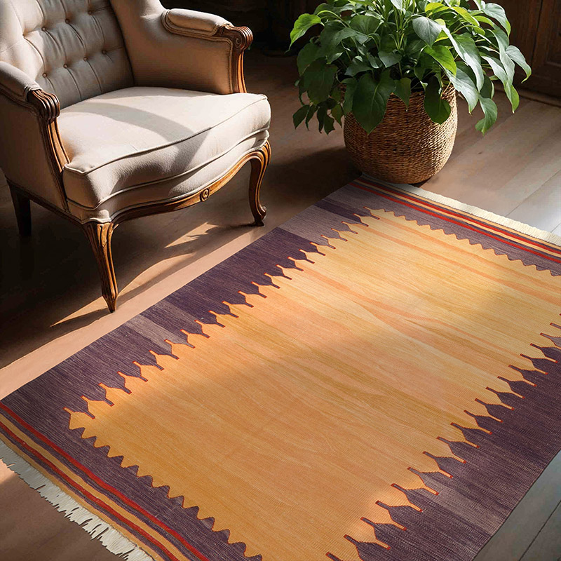 Yellow, Purple New Handwoven Turkish Kilim Rug - 4' 8" x 5' 8" (56" x 68") - K0036527