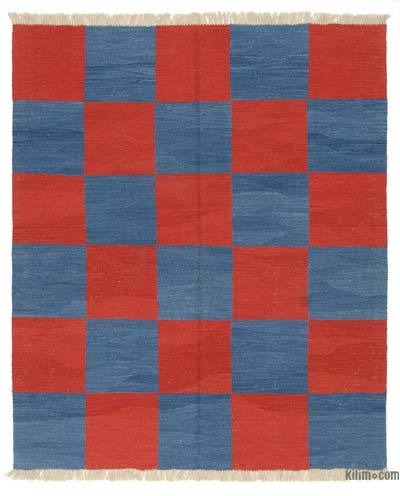 Blue, Red New Handwoven Turkish Kilim Rug - 5'  x 6'  (60 in. x 72 in.)