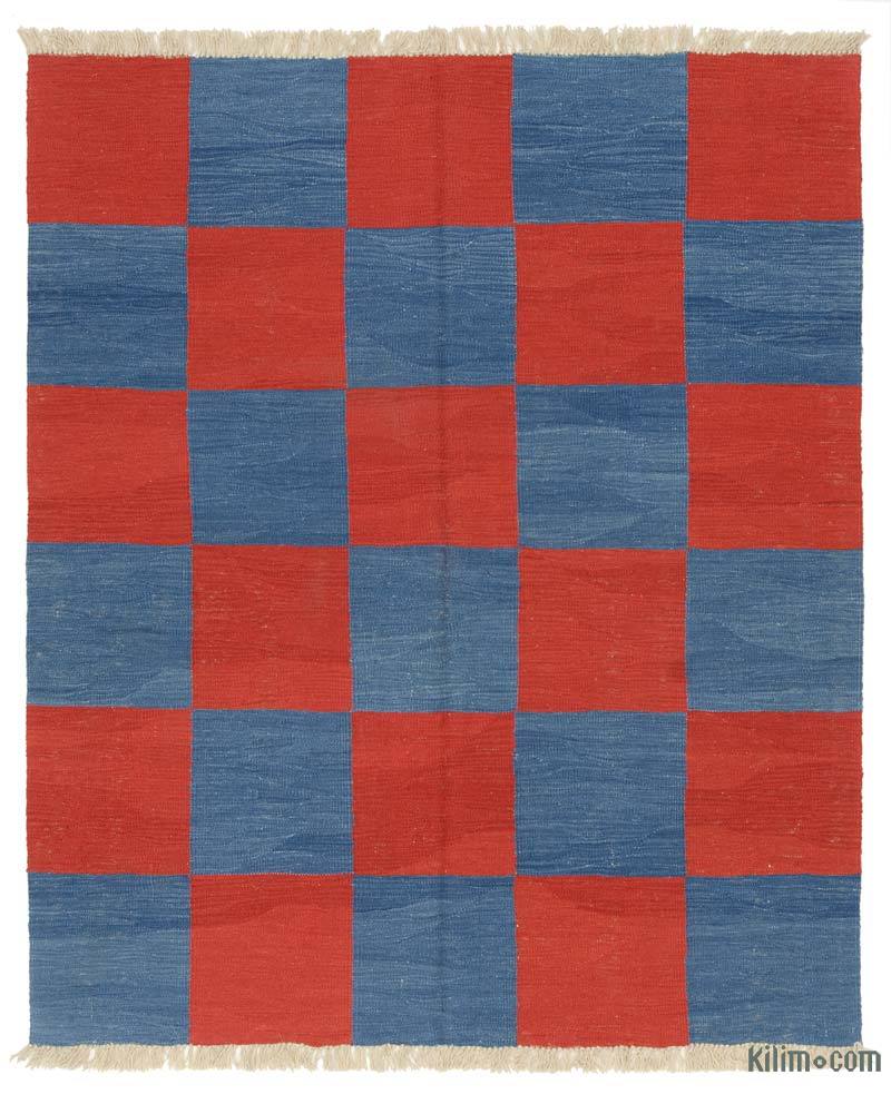 Lacivert, Kırmızı Yeni Kök Boya El Dokuma Kilim - 153 cm x 182 cm - K0036528