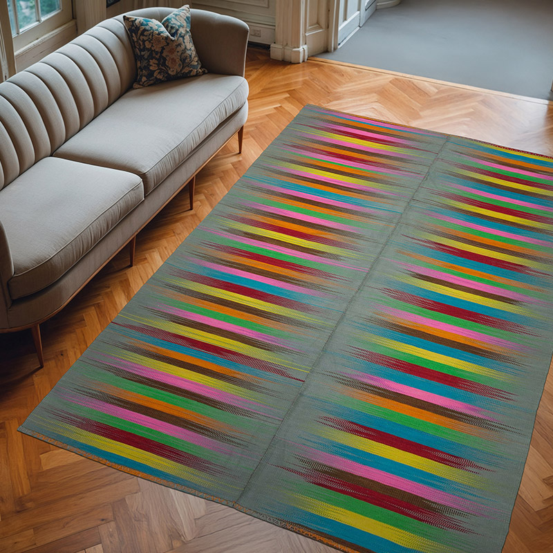 Multicolor Neo Caspian Kilim Rug - 6' 8" x 9' 8" (80" x 116") - K0037002