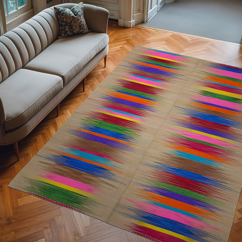 Multicolor Neo Caspian Kilim Rug - 6' 8" x 9' 5" (80" x 113") - K0037014