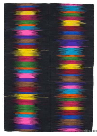 Black, Multicolor Neo Caspian Kilim Rug - 6' 8" x 9' 7" (80 in. x 115 in.)