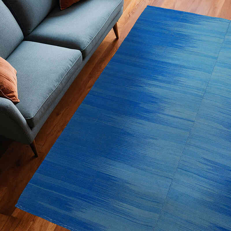 Azul Oscuro Alfombra Neo Caspian Kilim - 207 cm x 263 cm - K0037042