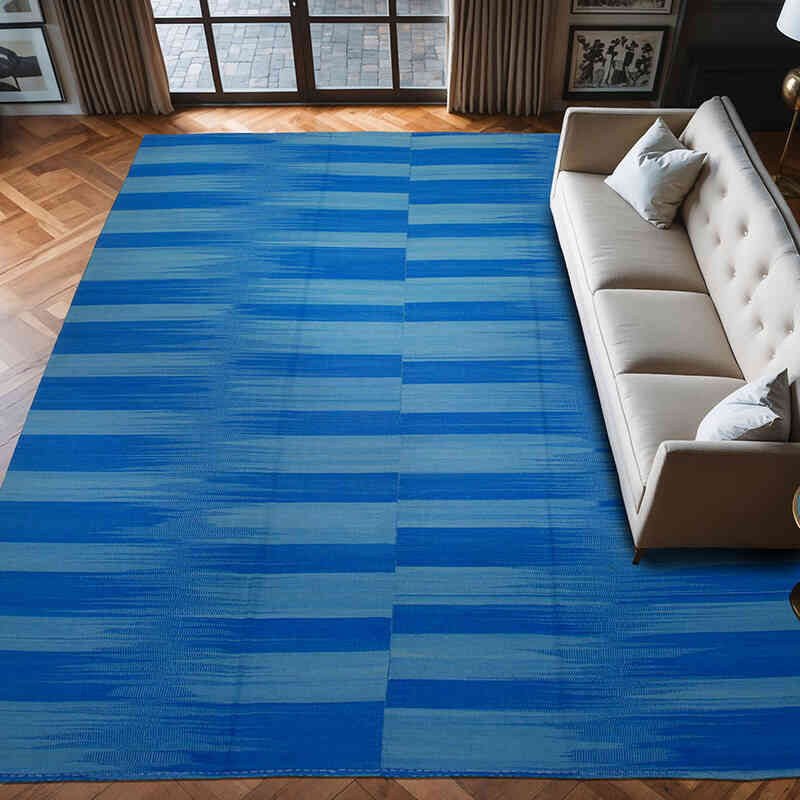 Azul Oscuro Alfombra Neo Caspian Kilim - 301 cm x 391 cm - K0037070
