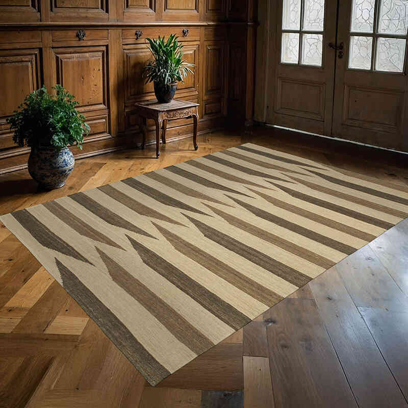 Beige, Brown New Contemporary Kilim Rug - Z Collection - 5' 9" x 7' 9" (69" x 93") - K0037716