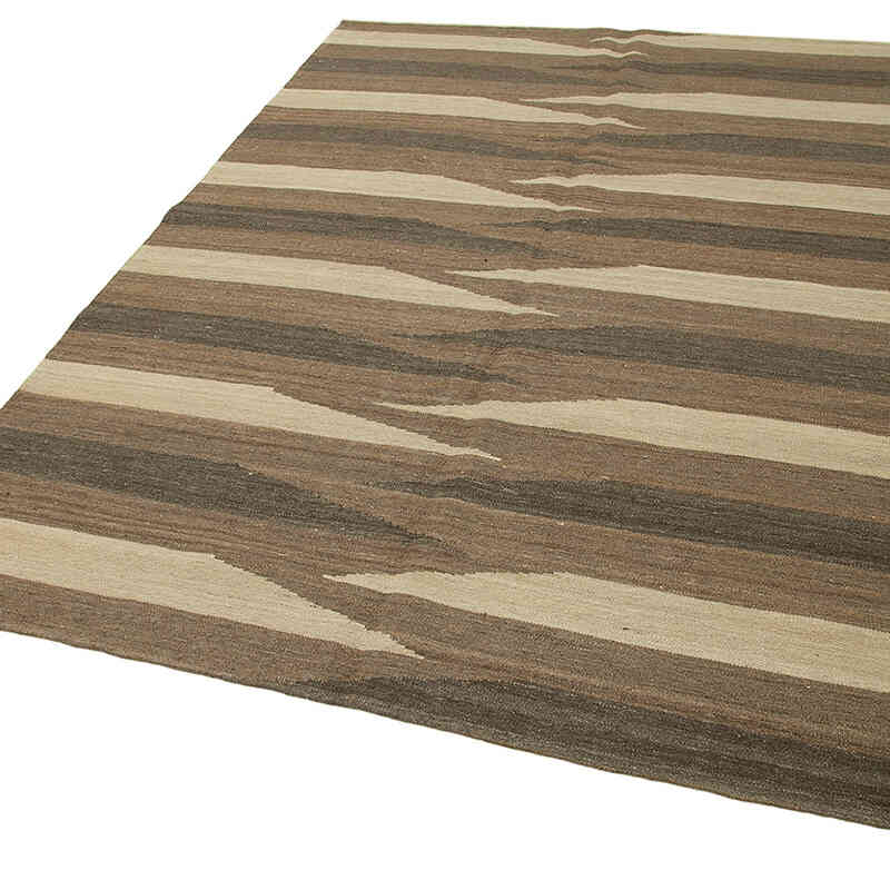 Brown, Beige New Contemporary Kilim Rug - Z Collection - 5' 10" x 7' 10" (70" x 94") - K0037718