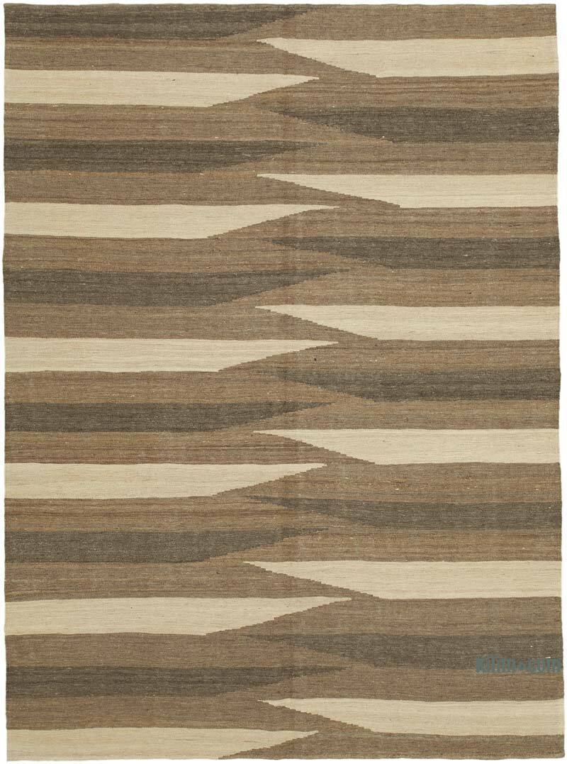 Brown, Beige New Contemporary Kilim Rug - Z Collection - 5' 10" x 7' 10" (70" x 94") - K0037718