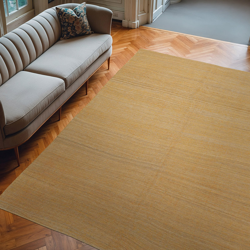 Amarillo Nueva Alfombra Contemporánea Kilim - 251 cm x 302 cm - K0037803