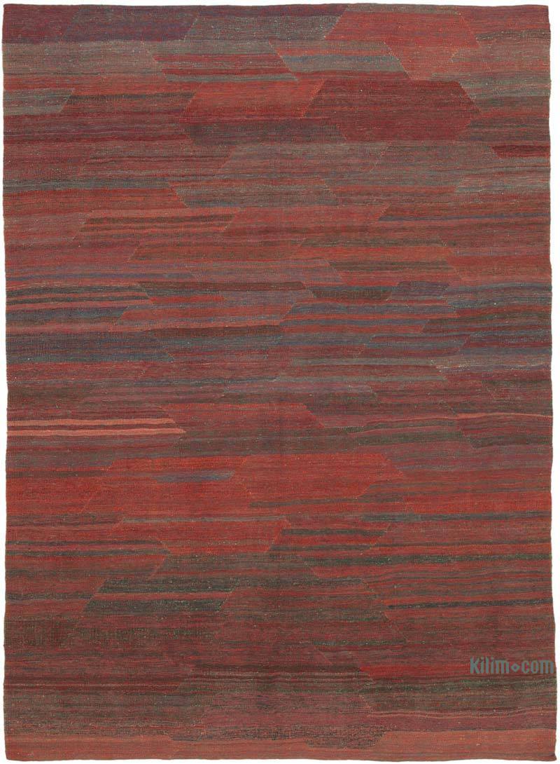 Red, Blue New Contemporary Kilim Rug - Z Collection - 6' 11" x 9' 7" (83 in. x 115 in.) - K0037819
