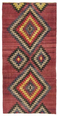 Red Vintage Balikesir Kilim Rug - 4' 9" x 9' 9" (57" x 117")