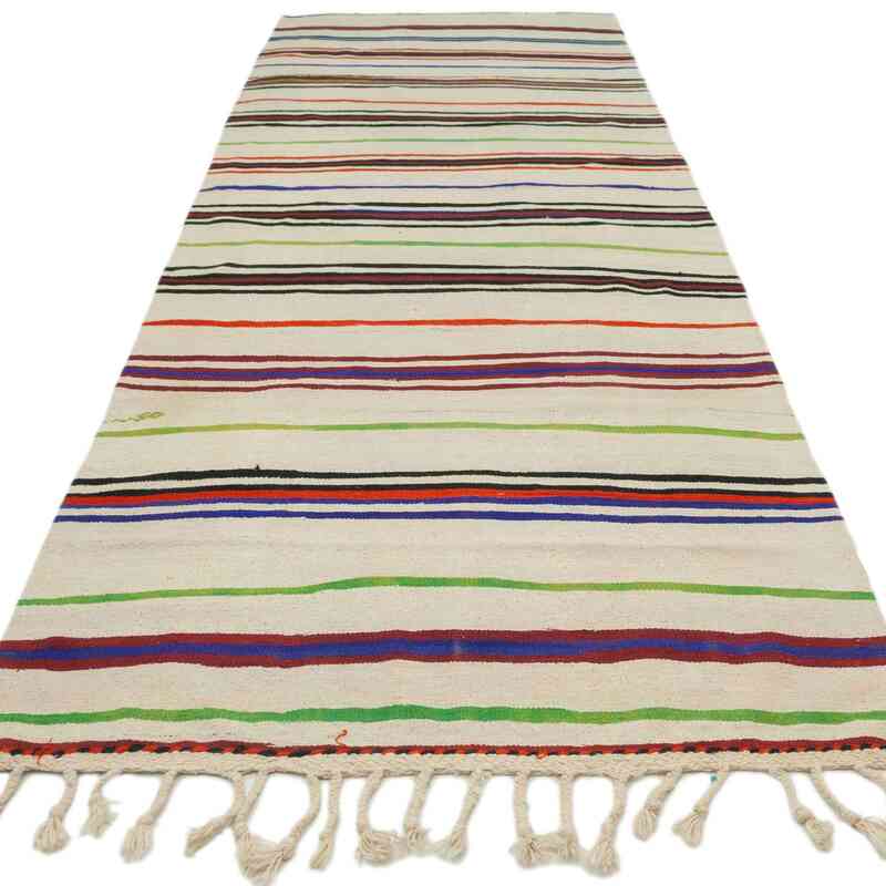 Beige, Multicolor Vintage Turkish Kilim Rug - 4' 6" x 12' 6" (54" x 150") - K0037889