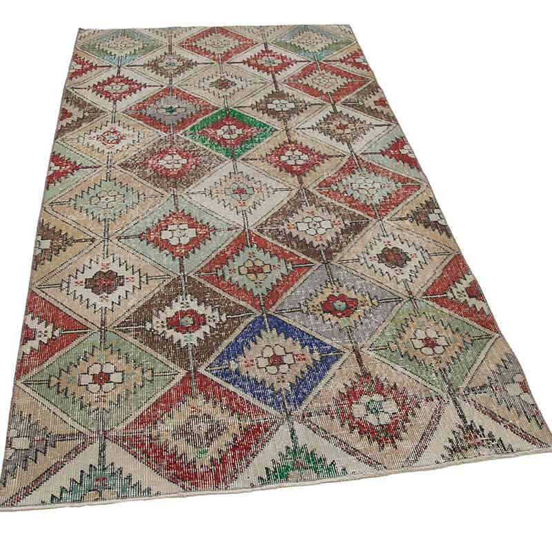 Retro Vintage Turkish Hand-Knotted Rug - 3' 10" x 7'  (46 in. x 84 in.) - K0038225
