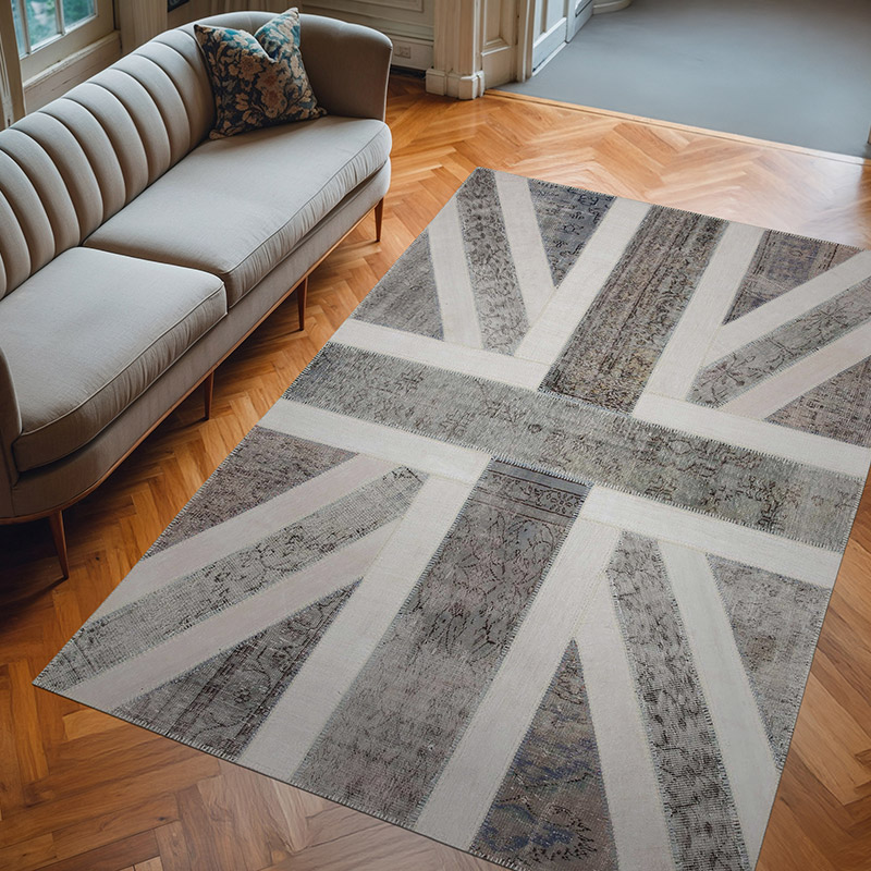 İngiltere Bayraklı Patchwork Halı - 201 cm x 305 cm - K0038410