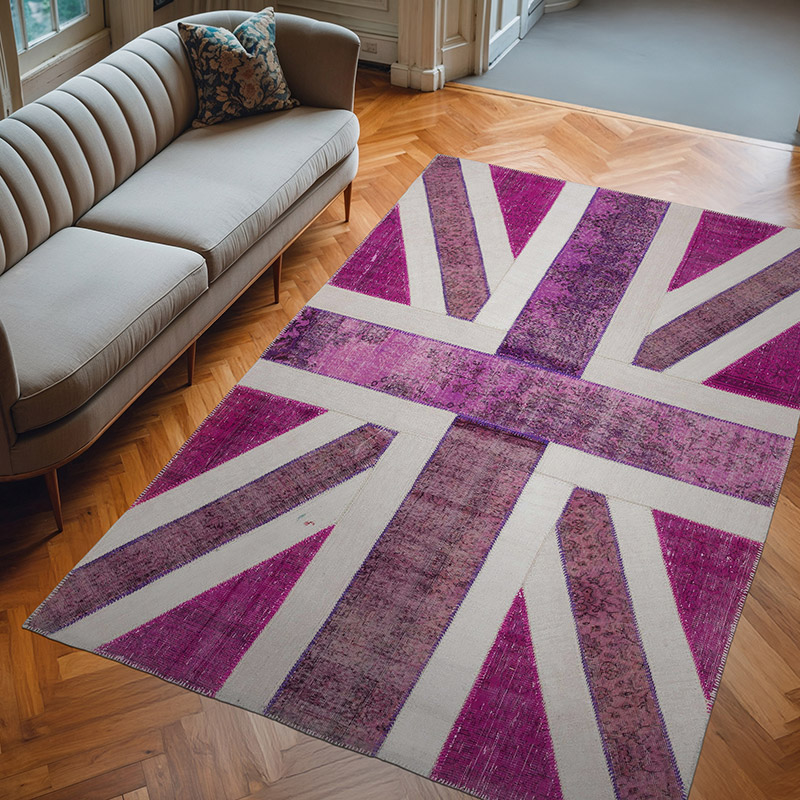 Pembe İngiltere Bayraklı Patchwork Halı - 202 cm x 302 cm - K0038413