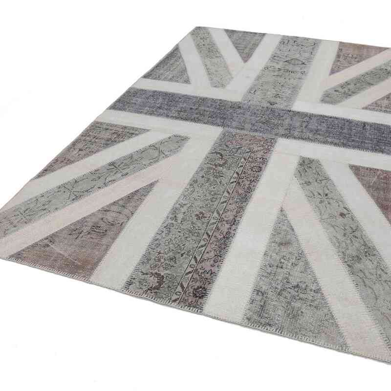 Grey Patchwork Hand-Knotted Turkish Rug - 6' 8" x 9' 11" (80 in. x 119 in.) - K0038417