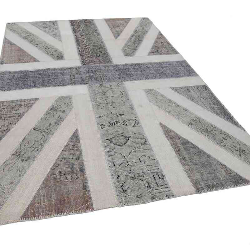 Grey Patchwork Hand-Knotted Turkish Rug - 6' 8" x 9' 11" (80 in. x 119 in.) - K0038417