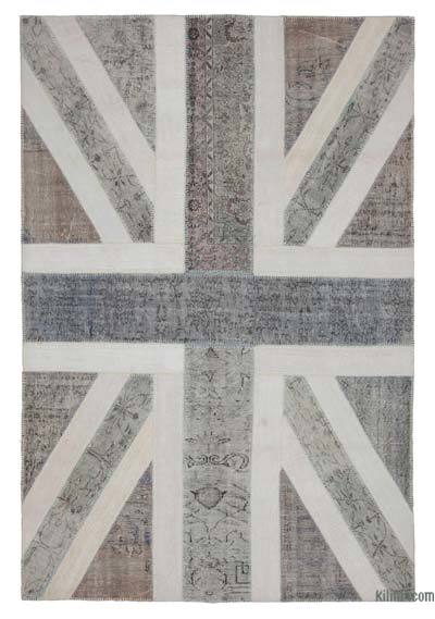 Gri İngiltere Bayraklı Patchwork Halı - 202 cm x 303 cm