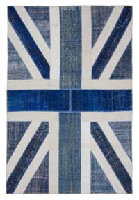 Mavi, Bej İngiltere Bayraklı Patchwork Halı - 200 cm x 303 cm