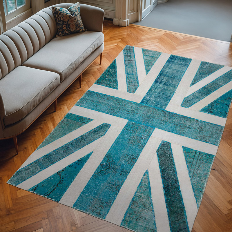 İngiltere Bayraklı Patchwork Halı - 192 cm x 303 cm - K0038419