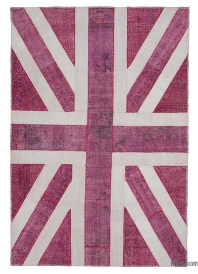 Pembe İngiltere Bayraklı Patchwork Halı - 208 cm x 305 cm