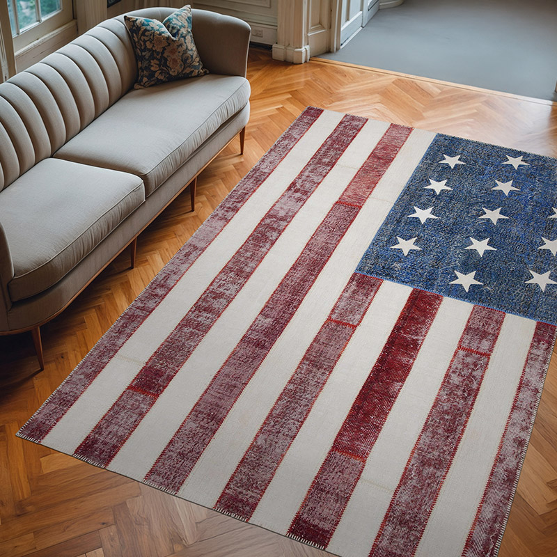Multicolor Patchwork Estados unidos Flag Rug - 203 cm x 300 cm - K0038428