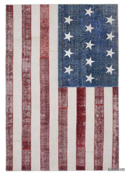 Çok Renkli Amerikan Bayraklı Patchwork Halı - 203 cm x 300 cm