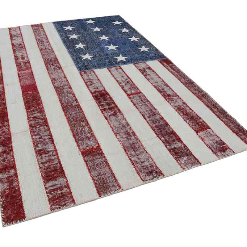 Çok Renkli Amerikan Bayraklı Patchwork Halı - 203 cm x 301 cm - K0038429