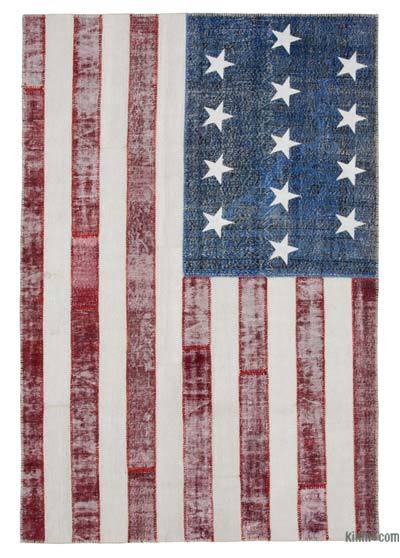 Çok Renkli Amerikan Bayraklı Patchwork Halı - 203 cm x 301 cm