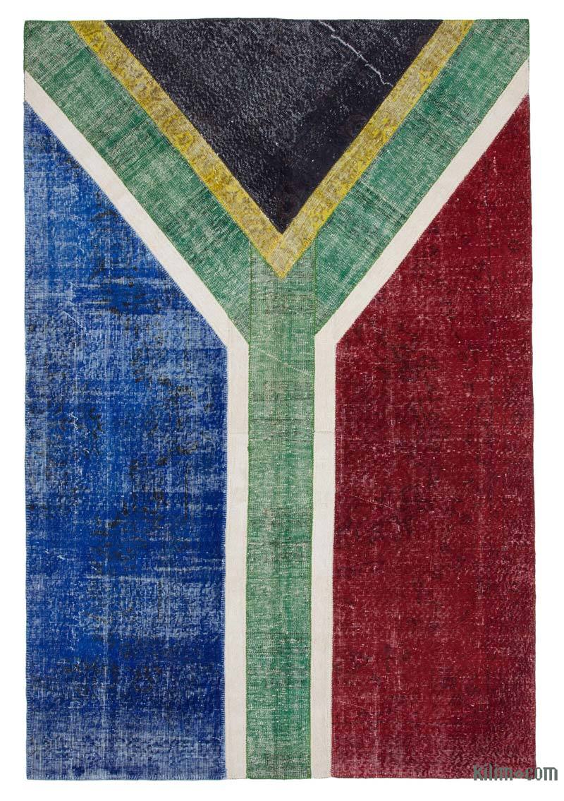 Çok Renkli Güney Afrikan Bayraklı Patchwork Halı - 199 cm x 298 cm - K0038433