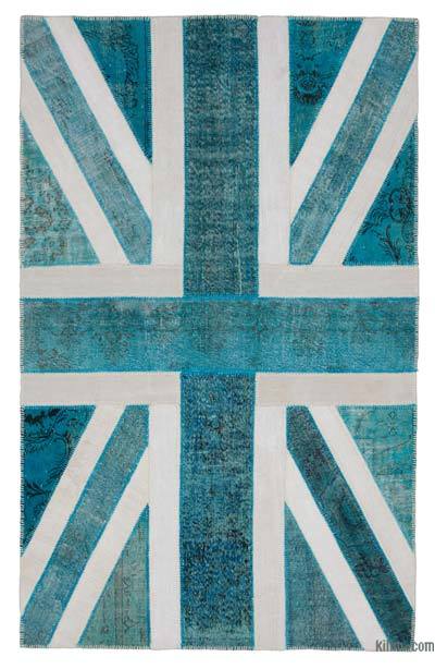 Çok Renkli İngiltere Bayraklı Patchwork Halı - 190 cm x 303 cm