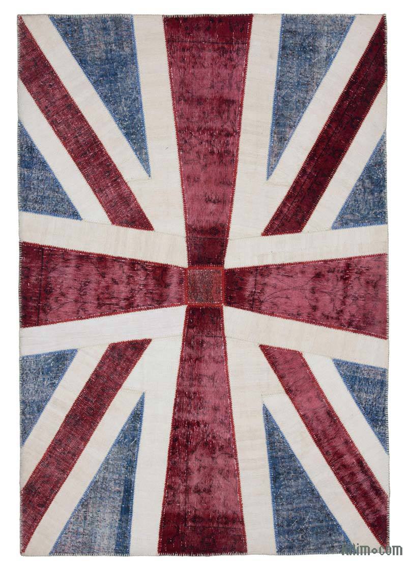 Çok Renkli İngiltere Bayraklı Patchwork Halı - 205 cm x 305 cm - K0038438
