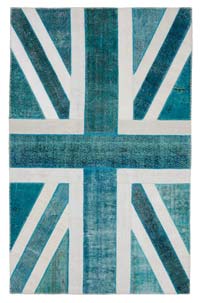 Mavi-Yeşil İngiltere Bayraklı Patchwork Halı - 193 cm x 304 cm