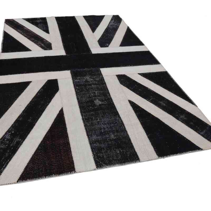 Siyah İngiltere Bayraklı Patchwork Halı - 203 cm x 302 cm - K0038441
