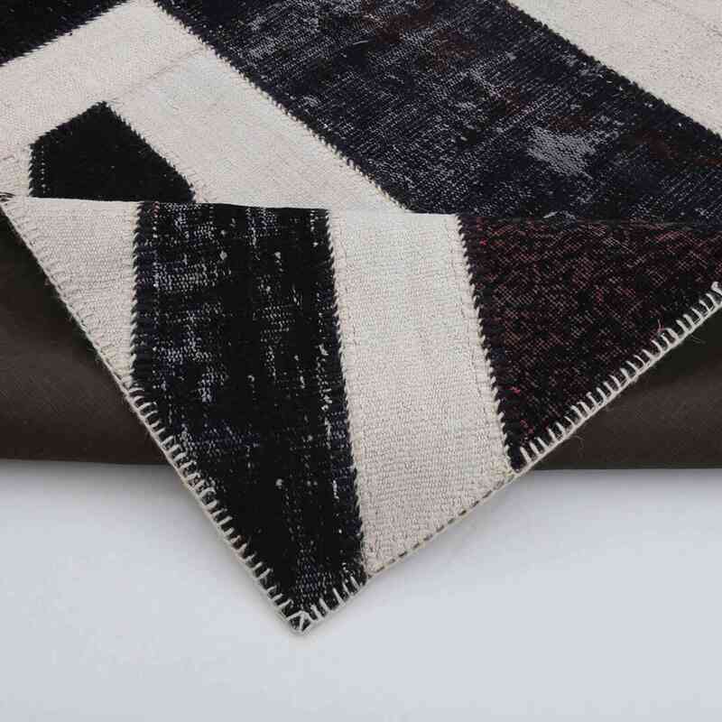 Black Patchwork Hand-Knotted Turkish Rug - 6' 8" x 9' 11" (80" x 119") - K0038441