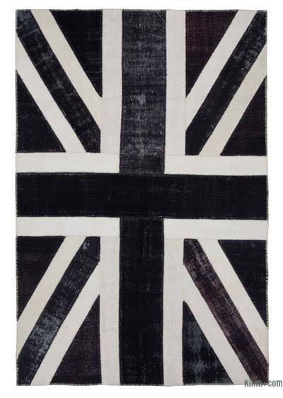 Siyah İngiltere Bayraklı Patchwork Halı - 203 cm x 302 cm