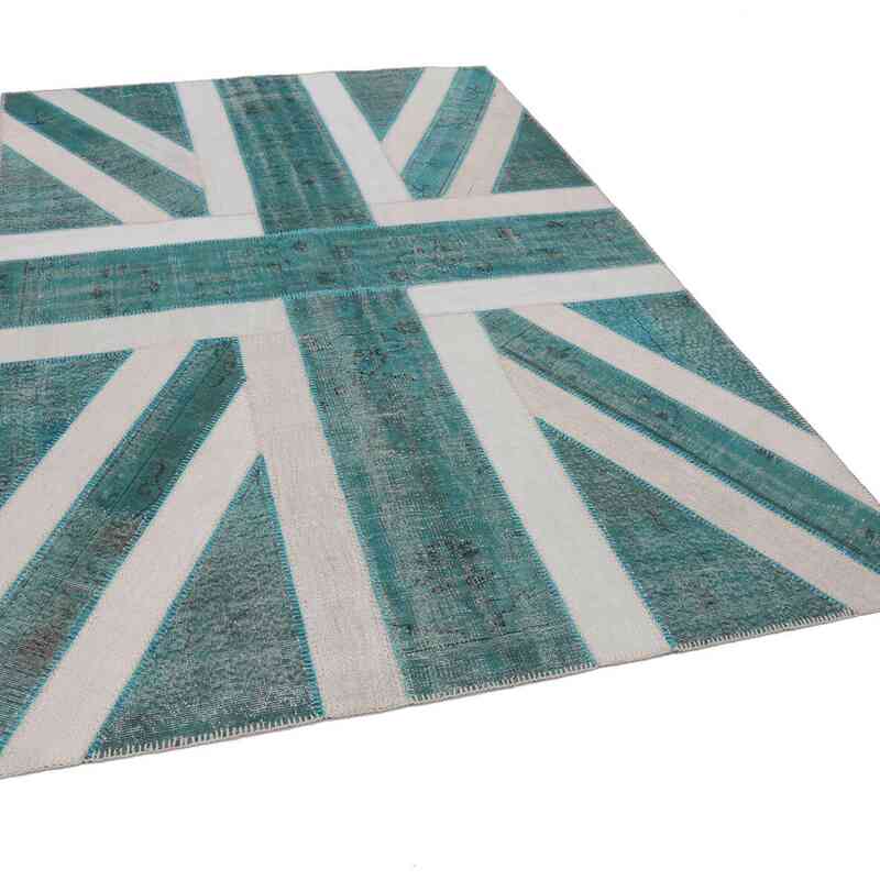 Mavi-Yeşil İngiltere Bayraklı Patchwork Halı - 204 cm x 304 cm - K0038442