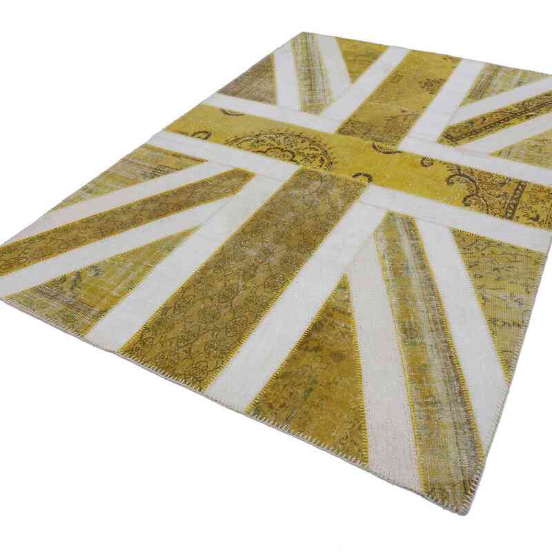 Sarı İngiltere Bayraklı Patchwork Halı - 205 cm x 305 cm - K0038443