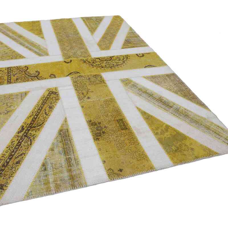Sarı İngiltere Bayraklı Patchwork Halı - 205 cm x 305 cm - K0038443