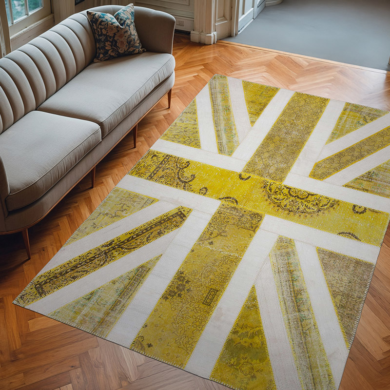 Yellow Patchwork Hand-Knotted Turkish Rug - 6' 9" x 10'  (81" x 120") - K0038443